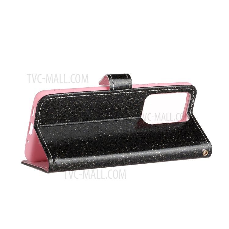 Flash Powder Wallet Stand PU Leather Flip Cover for Samsung Galaxy S20 Ultra - Black-5