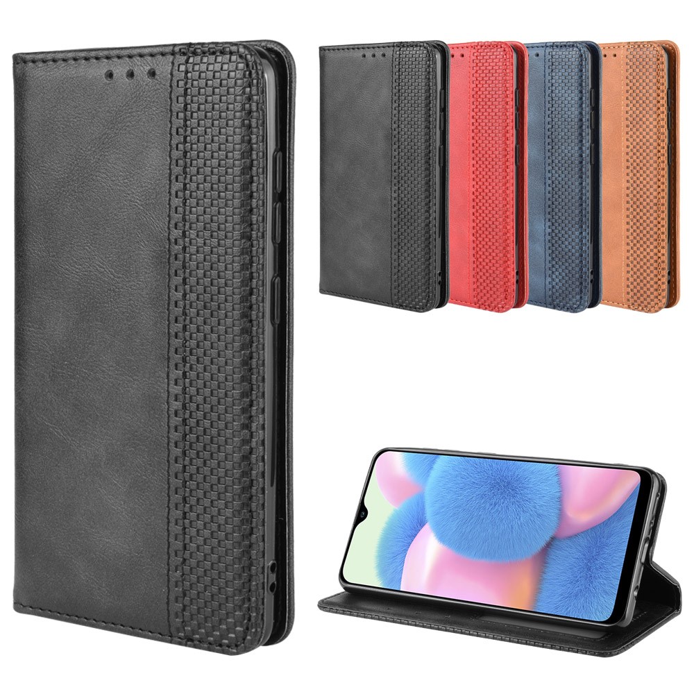 Vintage Style Leather Wallet Stand Phone Shell for Samsung Galaxy A41 - Black-14