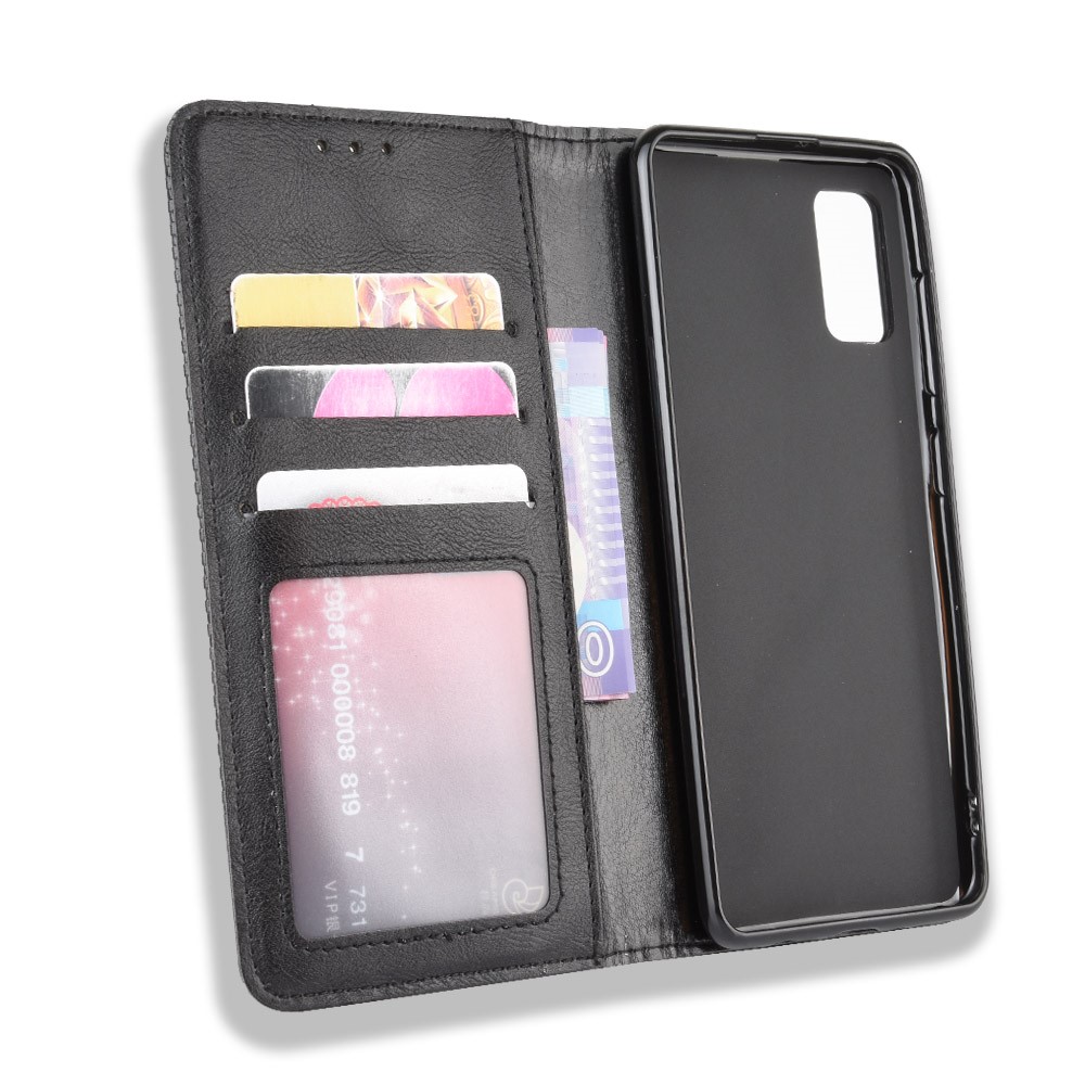 Vintage-Stil Lederbrieftasche Ständer Telefonoberteil Für Samsung-Galaxie A41 - Schwarz-3