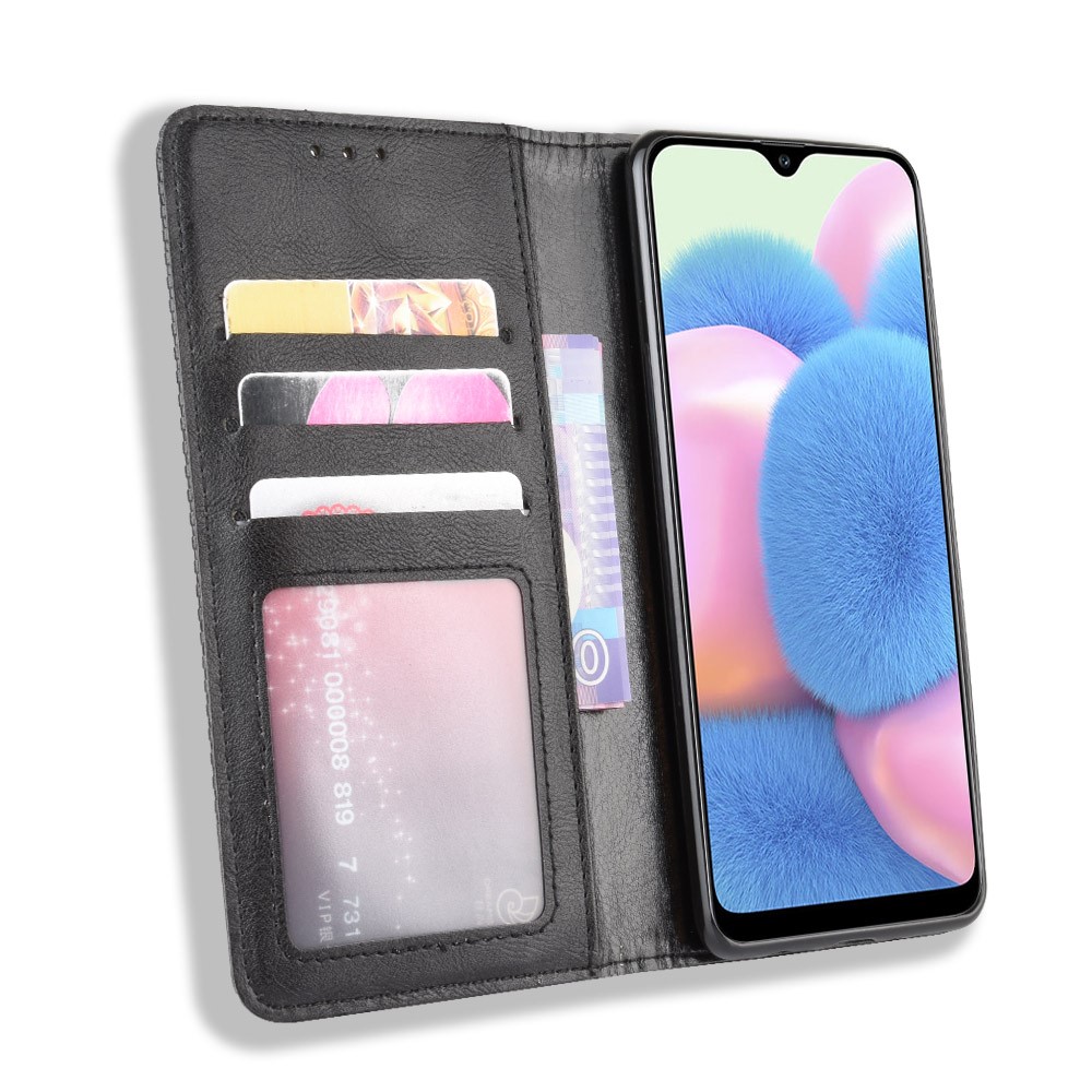 Vintage-Stil Lederbrieftasche Ständer Telefonoberteil Für Samsung-Galaxie A41 - Schwarz-4