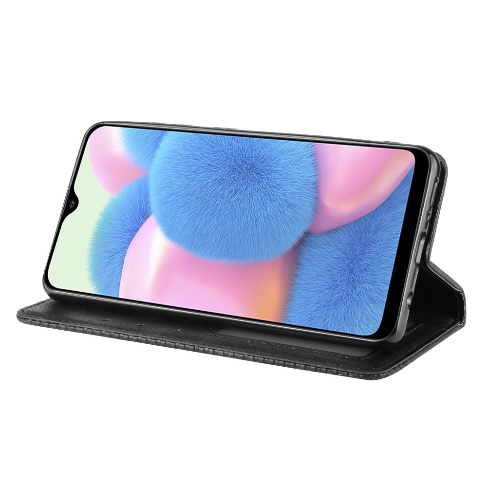 Vintage Style Leather Wallet Stand Phone Shell for Samsung Galaxy A41 - Black-5