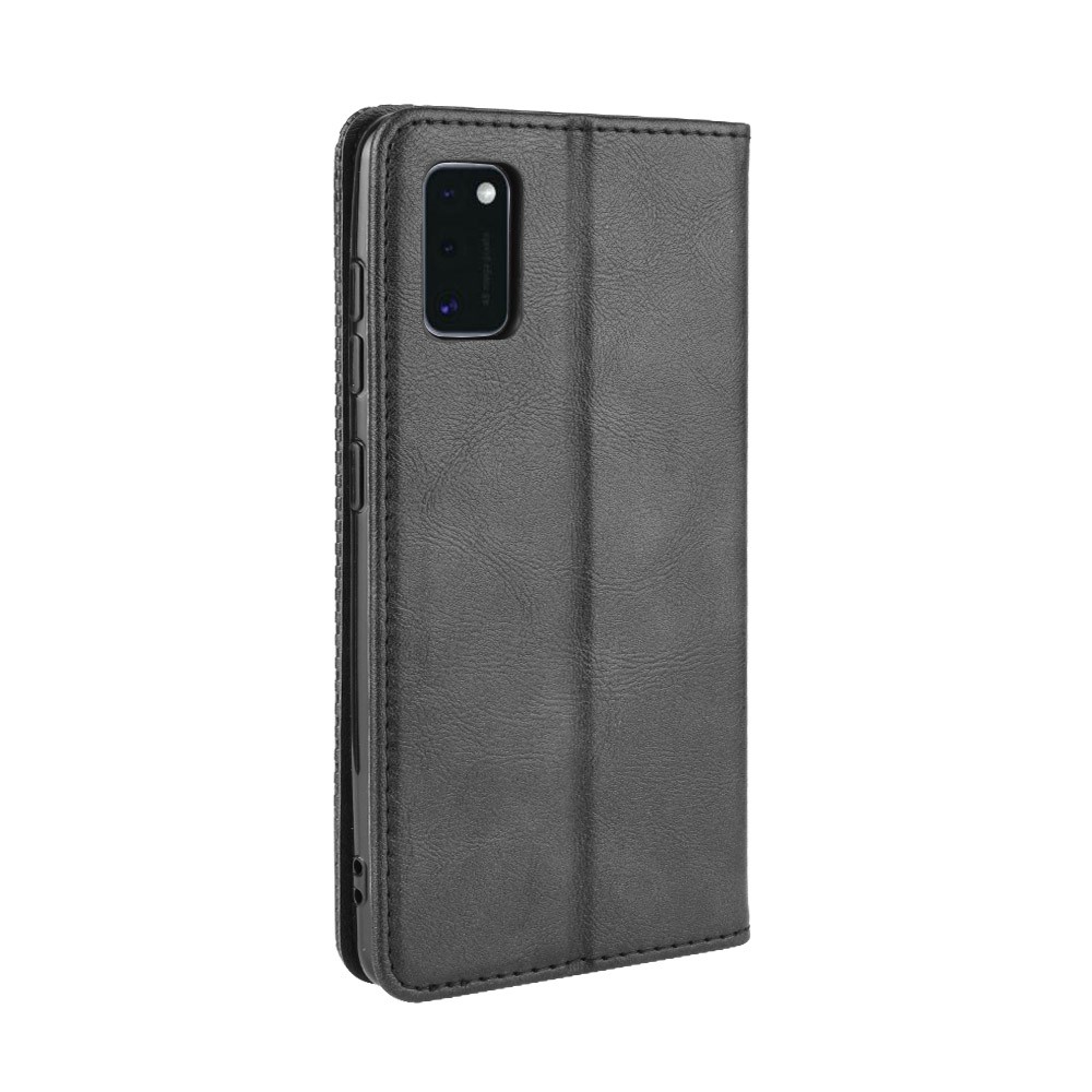 Vintage Style Leather Wallet Stand Phone Shell for Samsung Galaxy A41 - Black-6