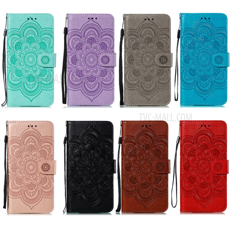 Imprint Mandala Flower Leather Wallet Case for Samsung Galaxy S20 Plus - Black-12