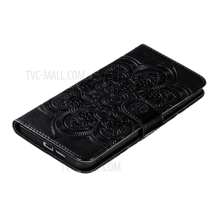 Imprint Mandala Flower Leather Wallet Case for Samsung Galaxy S20 Plus - Black-8