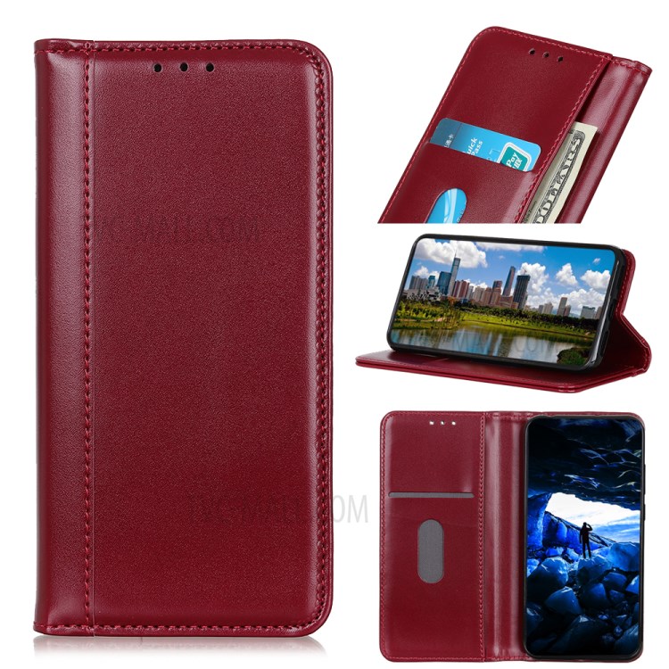 Auto-absorbed Split Leather Wallet Case with Stand for Samsung Galaxy A11 - Red-1
