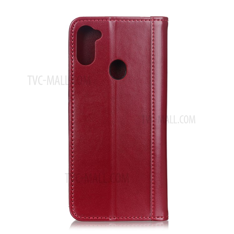 Auto-absorbed Split Leather Wallet Case with Stand for Samsung Galaxy A11 - Red-8