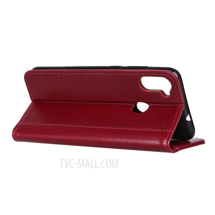 Auto-absorbed Split Leather Wallet Case with Stand for Samsung Galaxy A11 - Red-9