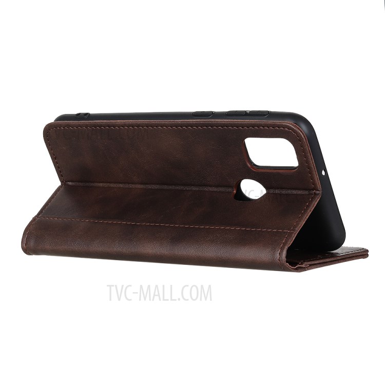 Rivet Decorated Leather with Wallet Cell Phone Case for Samsung Galaxy M31 - Brown-4