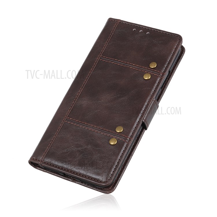 Rivet Decorated Leather with Wallet Cell Phone Case for Samsung Galaxy M31 - Brown-8