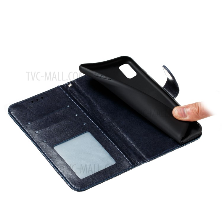 Imprinted Lace Flower Surface Leather Wallet Cover for Samsung Galaxy A51 - Dark Blue-10