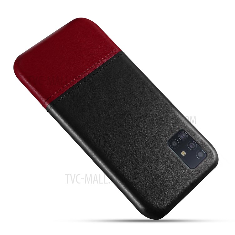 KSQ Dual-color Splicing PU Leather Coated PC Back Case for Samsung Galaxy A51 - Black/Wine Red-2