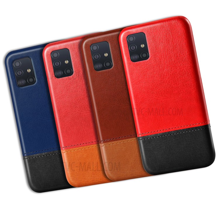 KSQ Dual-color Splicing PU Leather Coated PC Back Case for Samsung Galaxy A51 - Black/Wine Red-7