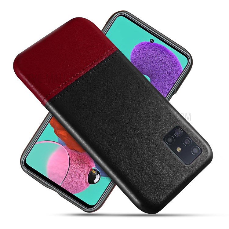 KSQ Dual-color Splicing PU Leather Coated PC Phone Case for Samsung Galaxy A71 - Black/Wine Red-1