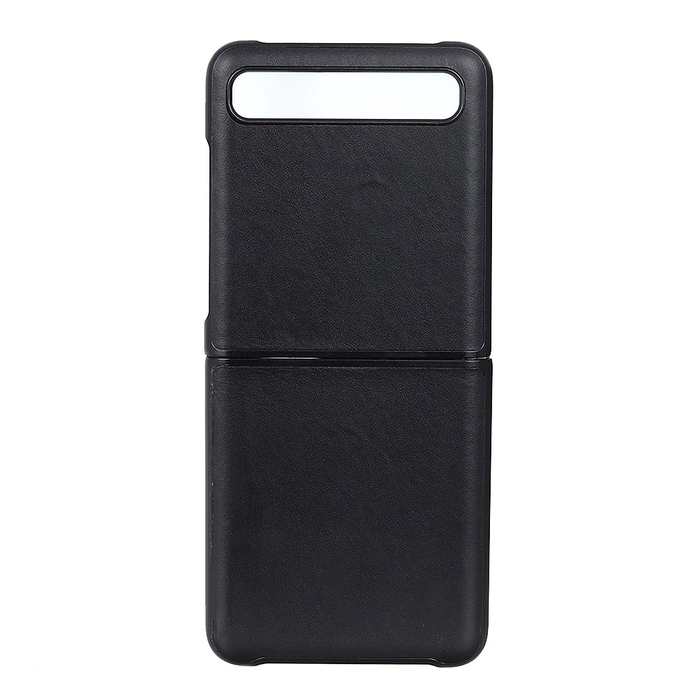 Anti-Drop Genuine Leather Coated PC Cell Phone Back Cover Shell for Samsung Galaxy Z Flip - Black