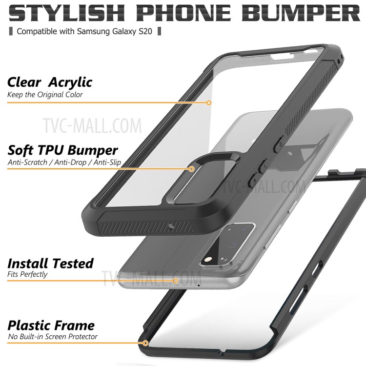 PC Frame TPU Bumper Acrylic Back Combo Shell for Samsung Galaxy S20 - Black-2