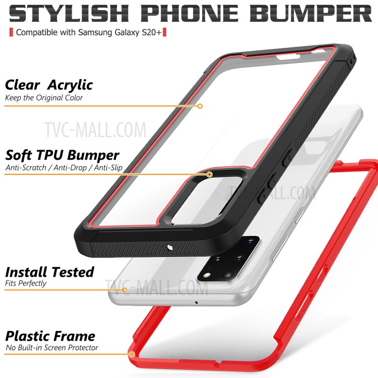 Stylish TPU Bumper + PC Frame + Acrylic Back Hybrid Cover for Samsung Galaxy S20 Plus - Red-2