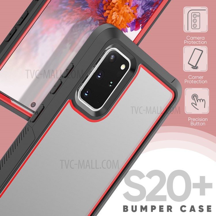 Stylish TPU Bumper + PC Frame + Acrylic Back Hybrid Cover for Samsung Galaxy S20 Plus - Red-3