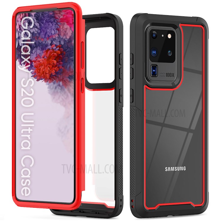 + Acrílico Cáscara De La Cubierta Híbrida De Nuevo Marco Con Estilo TPU Parachoques + PC Para La Galaxia S20 De Ultra - Rojo-1