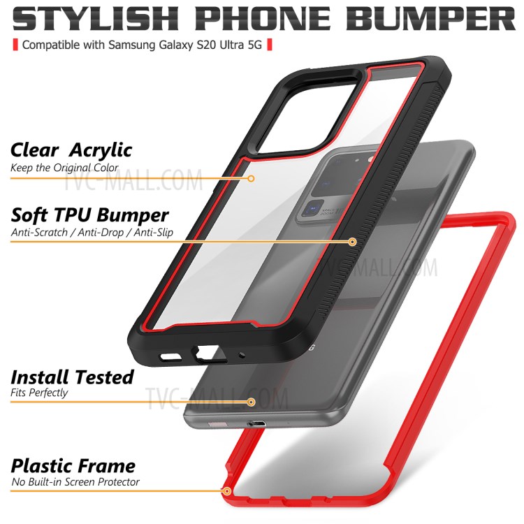 Stylish TPU Bumper + PC Frame + Acrylic Back Hybrid Cover Shell for Samsung Galaxy S20 Ultra - Red-2