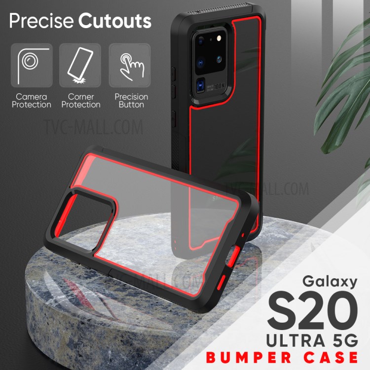 + Acrílico Cáscara De La Cubierta Híbrida De Nuevo Marco Con Estilo TPU Parachoques + PC Para La Galaxia S20 De Ultra - Rojo-3