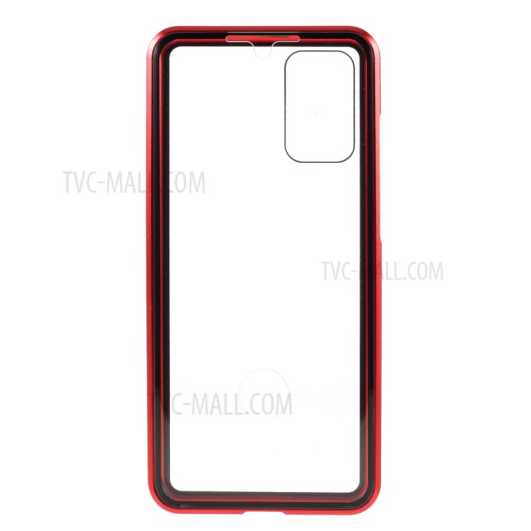 Anti-peep Magnetic Metal Frame + Tempered Glass Shell for Samsung Galaxy S20 Plus - Red-2