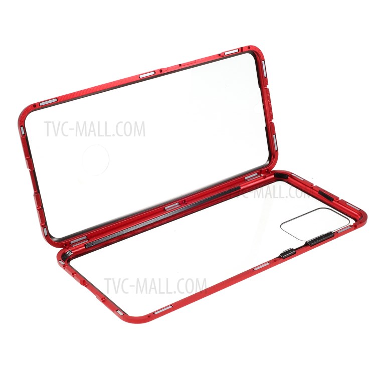 Anti-peep Magnetic Metal Frame + Tempered Glass Shell for Samsung Galaxy S20 Plus - Red-7