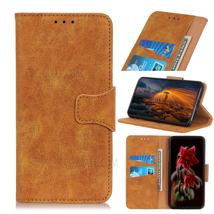 Vintage Style Split Leather Wallet Cover Shell for Samsung Galaxy Xcover Pro - Brown-1