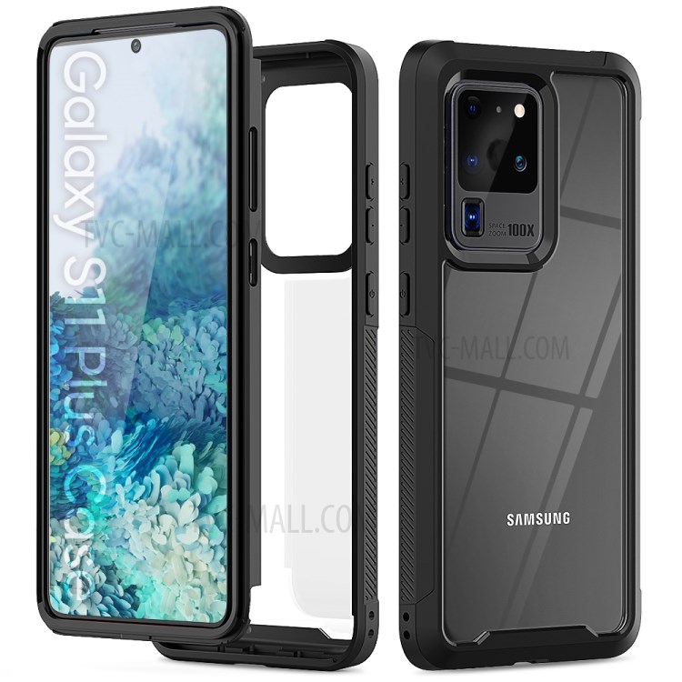 PC Marco TPU Parachoques Cáscara Del Teléfono De Nuevo Híbrido Acrílico Que Cubre Para La Galaxia S20 De Ultra - Negro-1