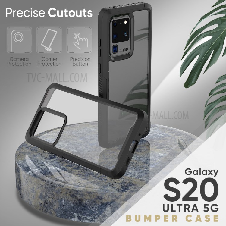 PC Marco TPU Parachoques Cáscara Del Teléfono De Nuevo Híbrido Acrílico Que Cubre Para La Galaxia S20 De Ultra - Negro-3