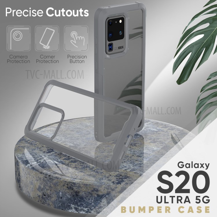 PC Marco TPU Parachoques Cáscara Del Teléfono De Nuevo Híbrido Acrílico Que Cubre Para La Galaxia S20 De Ultra - Gris-3