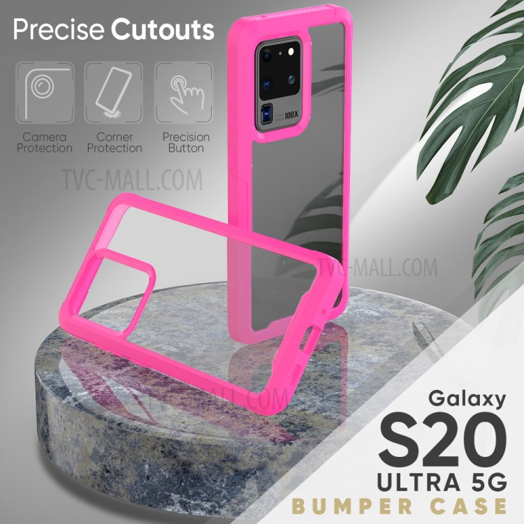 PC Marco TPU Parachoques Cáscara Del Teléfono De Nuevo Híbrido Acrílico Que Cubre Para La Galaxia S20 De Ultra - Rosa-3