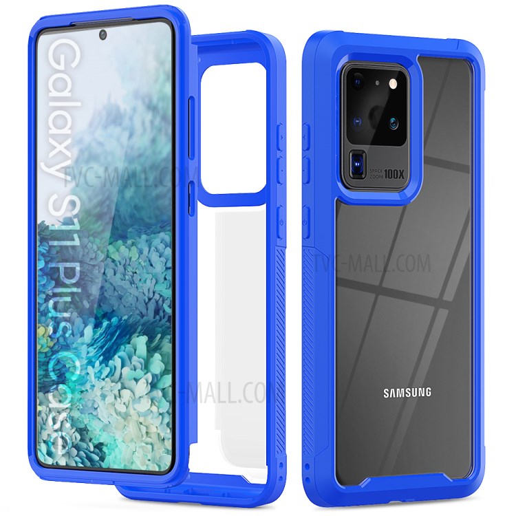 PC Marco TPU Parachoques Cáscara Del Teléfono De Nuevo Híbrido Acrílico Que Cubre Para La Galaxia S20 De Ultra - Azul-1
