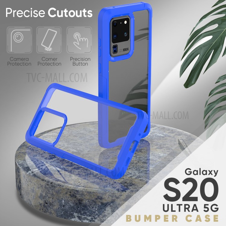 PC Marco TPU Parachoques Cáscara Del Teléfono De Nuevo Híbrido Acrílico Que Cubre Para La Galaxia S20 De Ultra - Azul-3