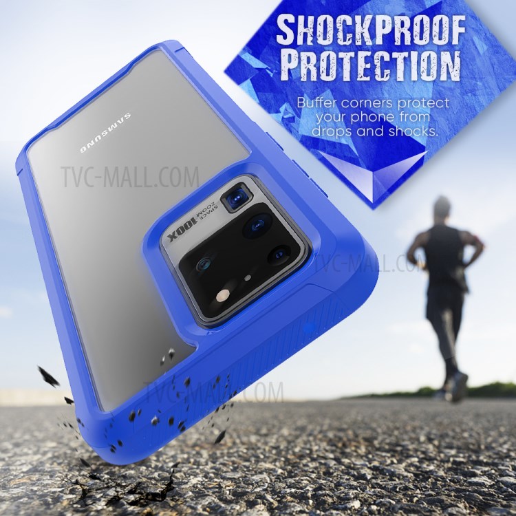 PC Marco TPU Parachoques Cáscara Del Teléfono De Nuevo Híbrido Acrílico Que Cubre Para La Galaxia S20 De Ultra - Azul-4