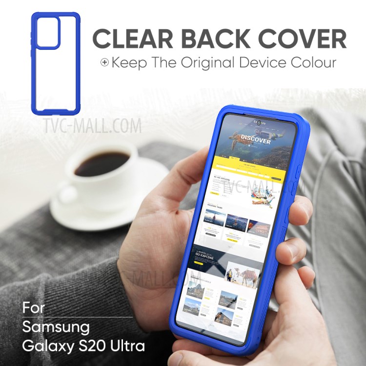 PC Marco TPU Parachoques Cáscara Del Teléfono De Nuevo Híbrido Acrílico Que Cubre Para La Galaxia S20 De Ultra - Azul-5