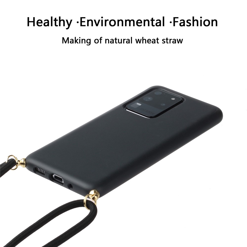 Eco-Friendly Natural Wheat Straw Soft TPU Phone Case with Multi-function Strap for Samsung Galaxy S20 Ultra - Black-2