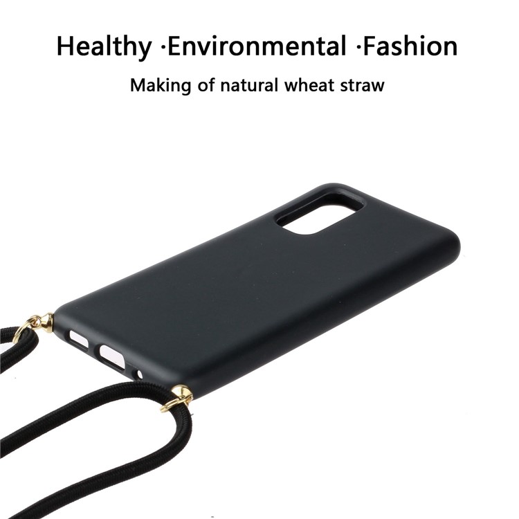 Wheat Straw TPU Phone Case with Hand Strap for Samsung Galaxy S20 - Black-2