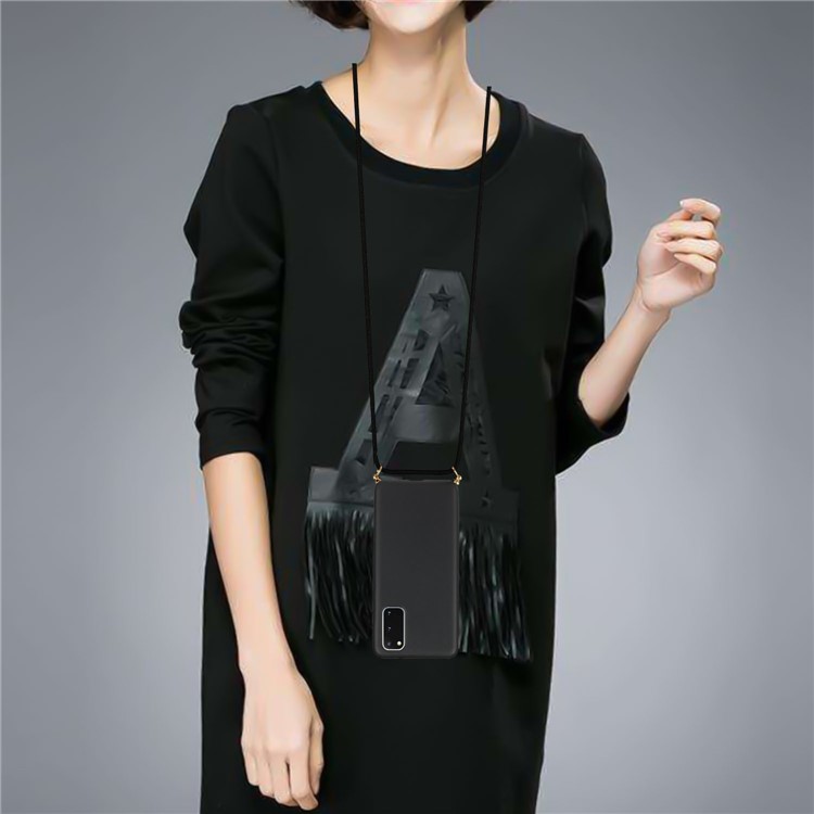 Wheat Straw TPU Phone Case with Hand Strap for Samsung Galaxy S20 - Black-4