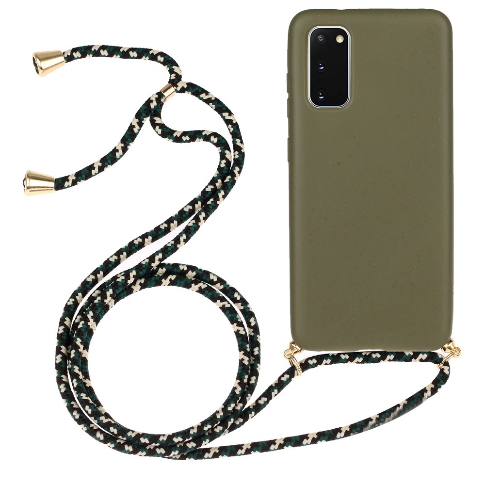 Wheat Straw TPU Phone Case with Hand Strap for Samsung Galaxy S20 - Green-1