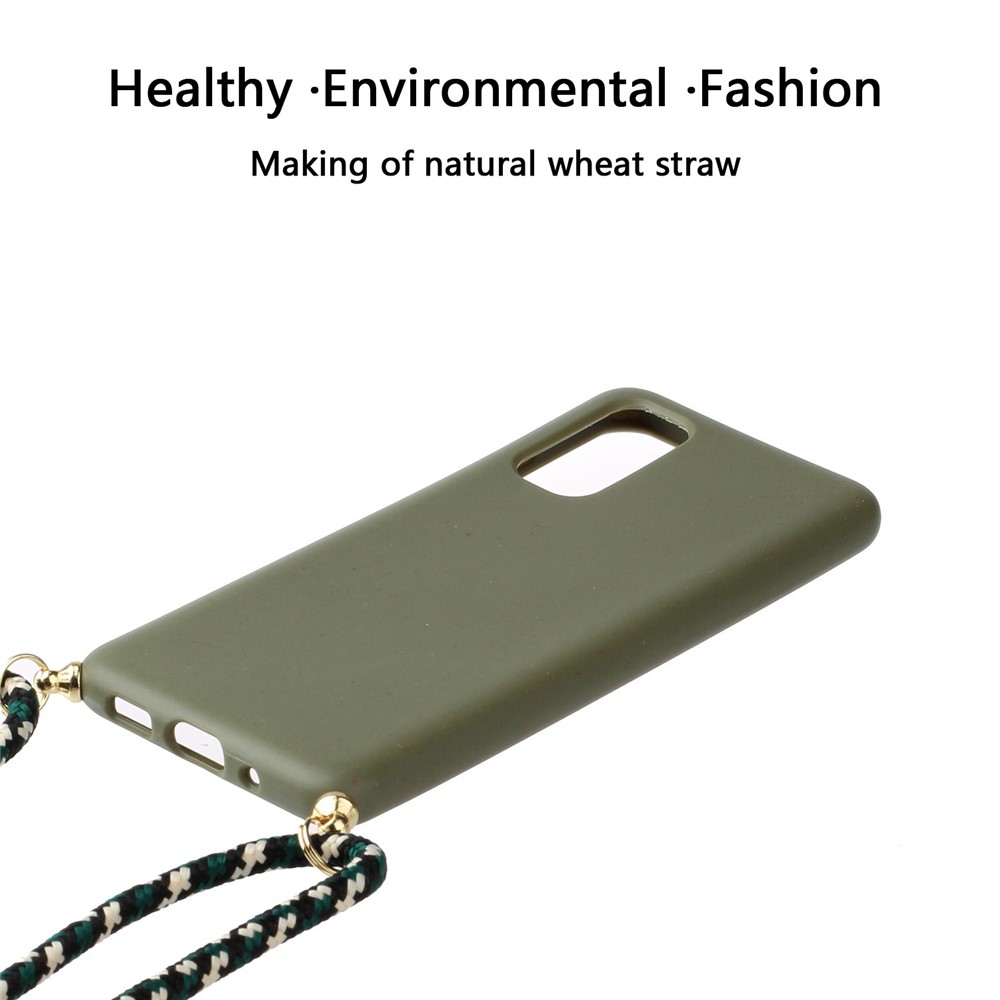 Wheat Straw TPU Phone Case with Hand Strap for Samsung Galaxy S20 - Green-2