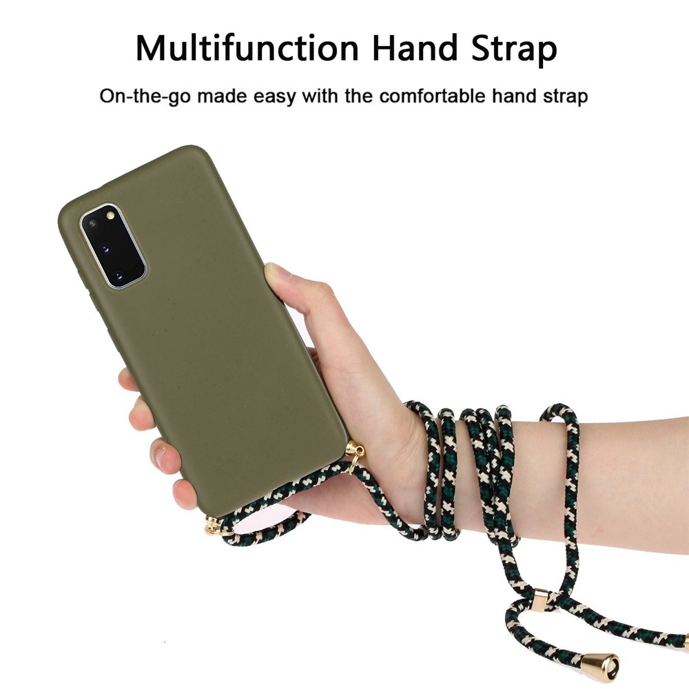 Wheat Straw TPU Phone Case with Hand Strap for Samsung Galaxy S20 - Green-3