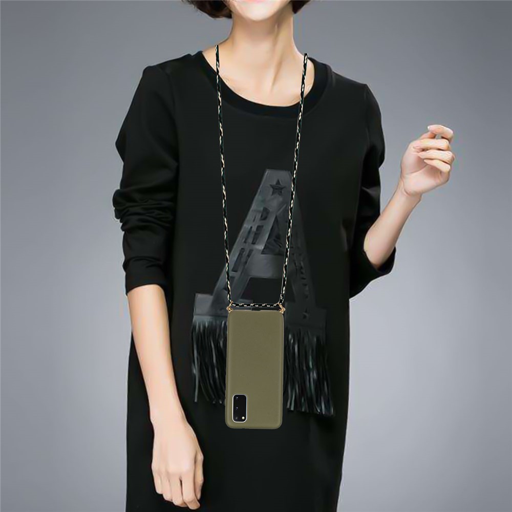 Wheat Straw TPU Phone Case with Hand Strap for Samsung Galaxy S20 - Green-4