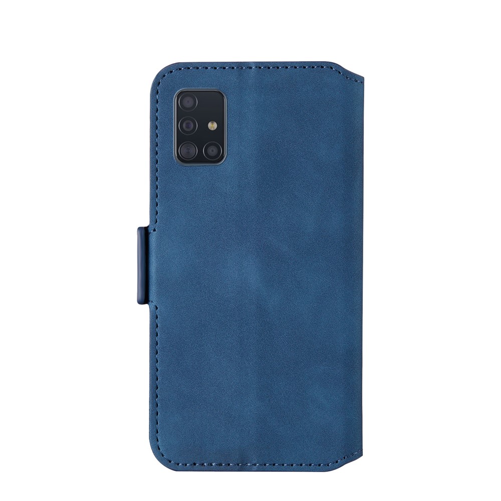 Retro Style Splicing Matte Leather Case with Card Holder for Samsung Galaxy A51 - Blue-5