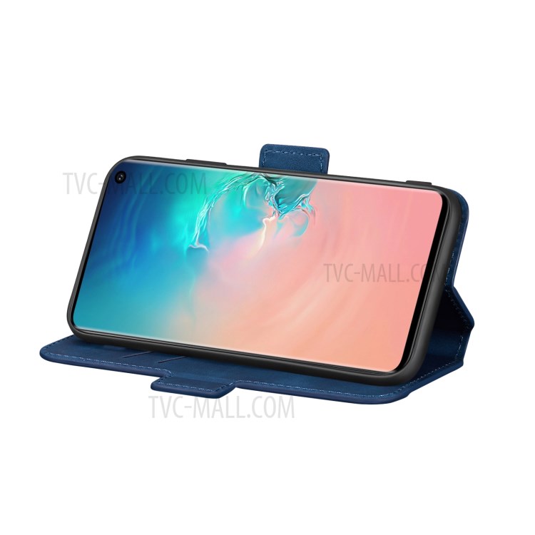 Splicing Matte Leather Case Retro Style Phone Cover with Card Slots for Samsung Galaxy S10 Plus - Blue-4