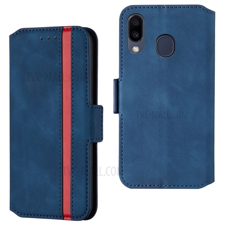 Retro Style Splicing Matte Leather Case Card Holder for Samsung Galaxy A40 - Blue-1