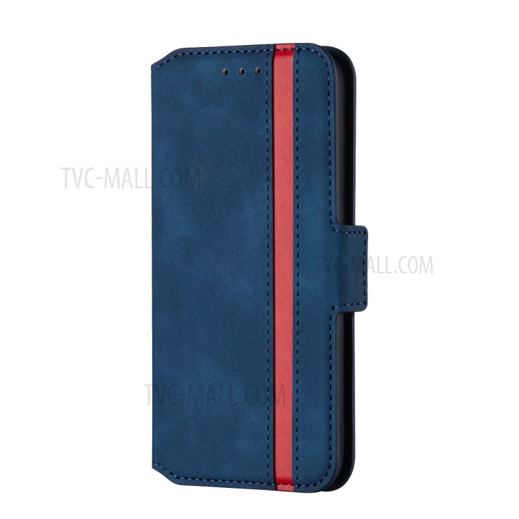 Retro Style Splicing Matte Leather Case Card Holder for Samsung Galaxy A40 - Blue-2