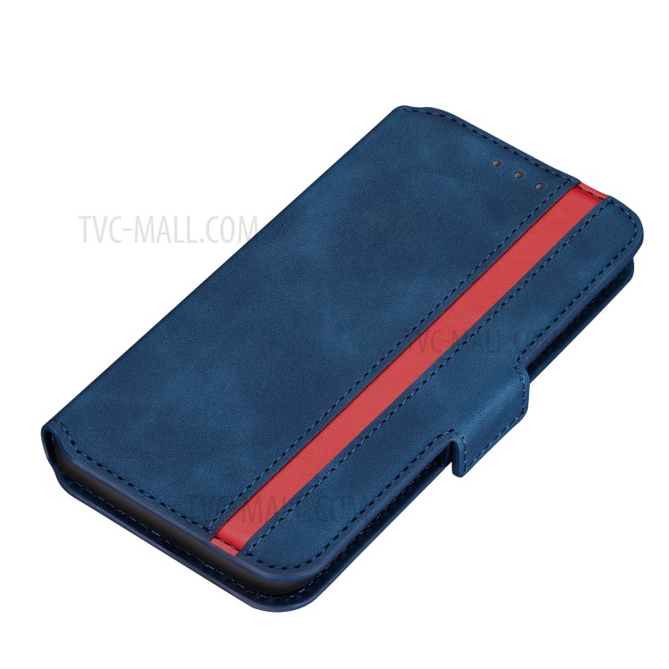 Retro Style Splicing Matte Leather Case Card Holder for Samsung Galaxy A40 - Blue-3