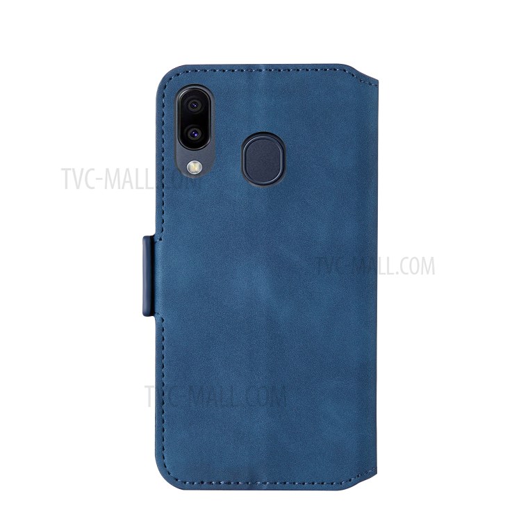 Retro Style Splicing Matte Leather Case Card Holder for Samsung Galaxy A40 - Blue-5