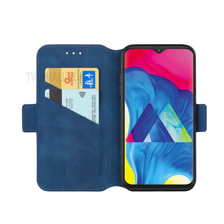 Retro Style Splicing Matte Leather Cover Card Holder Case for Samsung Galaxy A10 - Blue-6