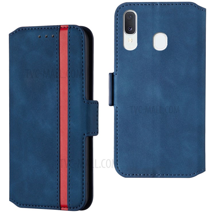 Retro Style Splicing Matte Leather Case Phone Cover with Card Slots for Samsung Galaxy A20e - Blue-1